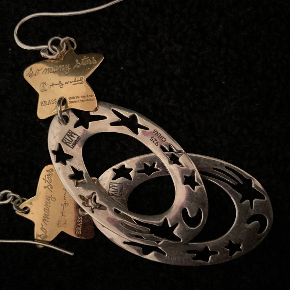 Robert Lee Morris/Andy Warhol  Sterling and Brass Moon and Stars 3 ‘ earrings
